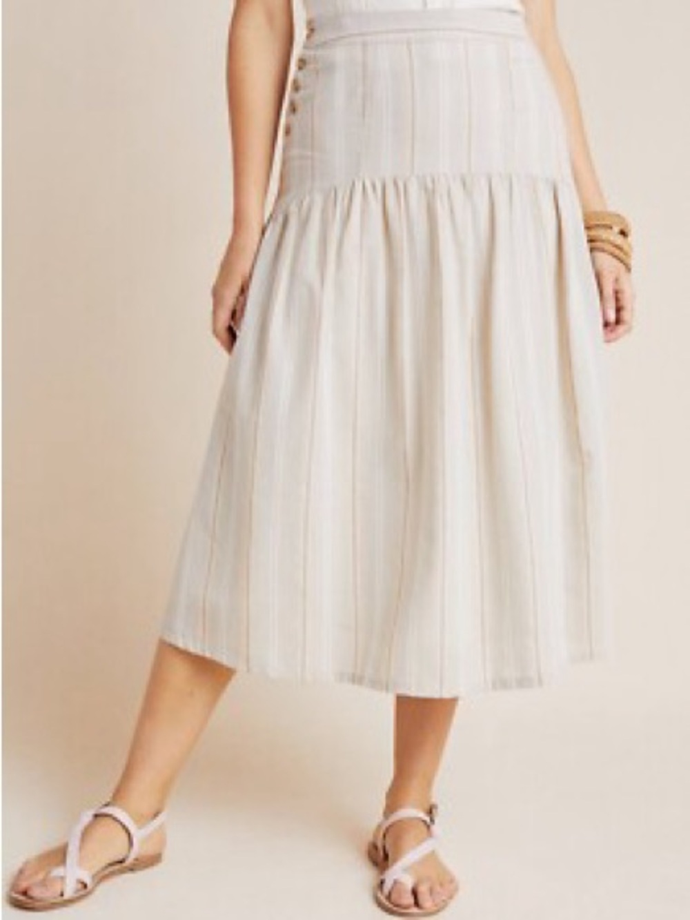 Anthropologie Evonna Striped Button Down Midi Skirt summer